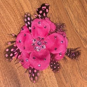 Tarina Tarantino Pink Feather Rhinestone Flower Clip